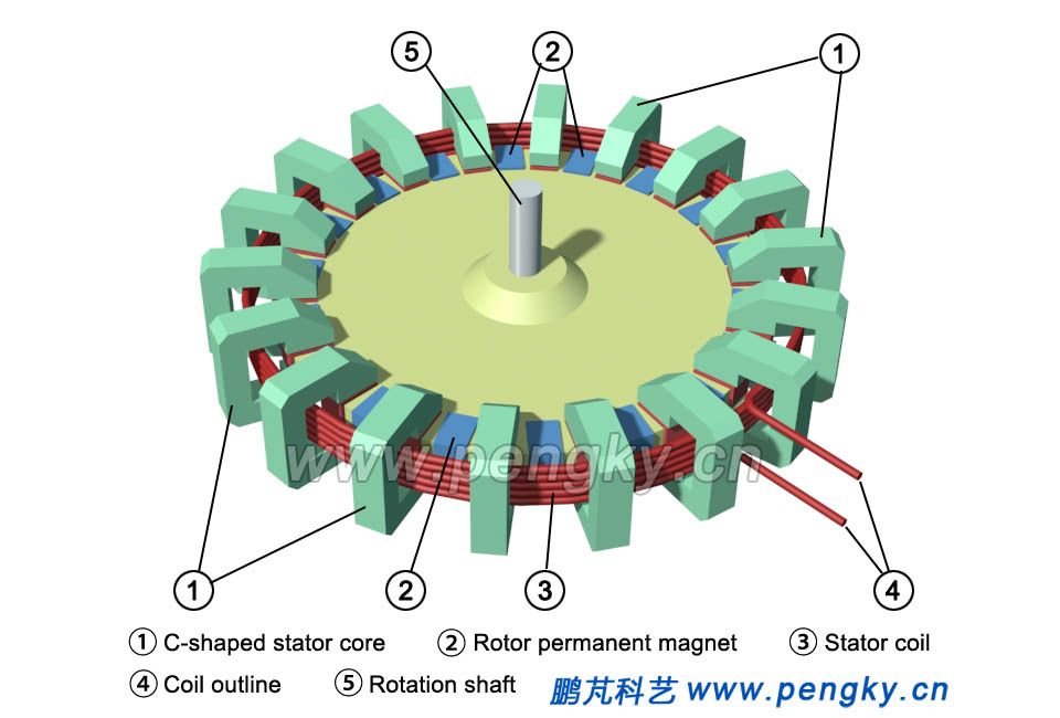 Overall arrangement of the stator and rotor of the transverse flux permanent magnet motor