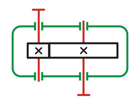 Simplified diagram of the primary cylindrical speed reducing gear box 