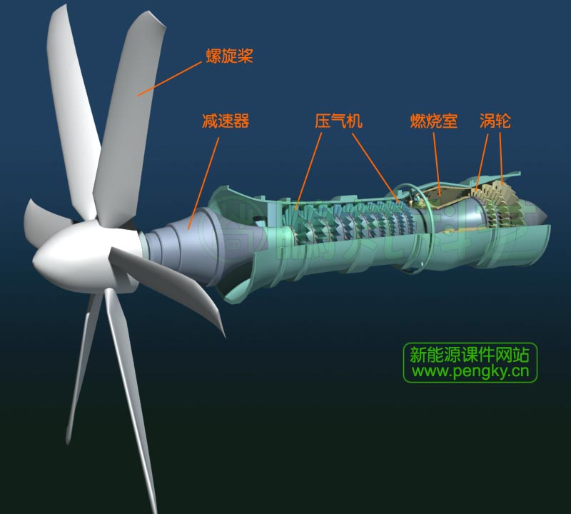 带螺旋桨的涡桨发动机半剖图 