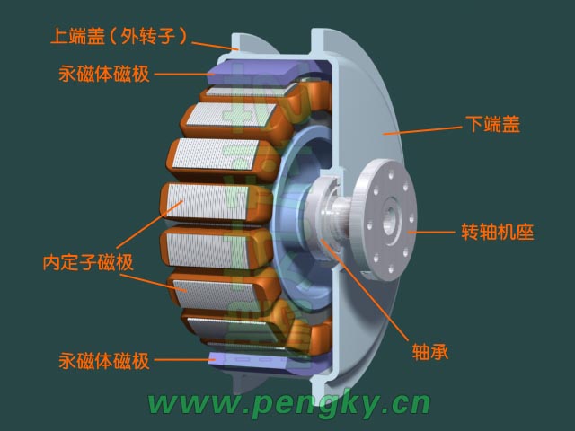 外转子无刷永磁电动机侧面剖视图